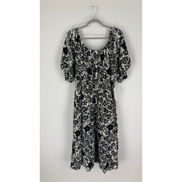 Parker & Rowe Bloom Wildly Tiered Midi Dress Womens Plus Size 3X Black White New - Picture 4 of 8